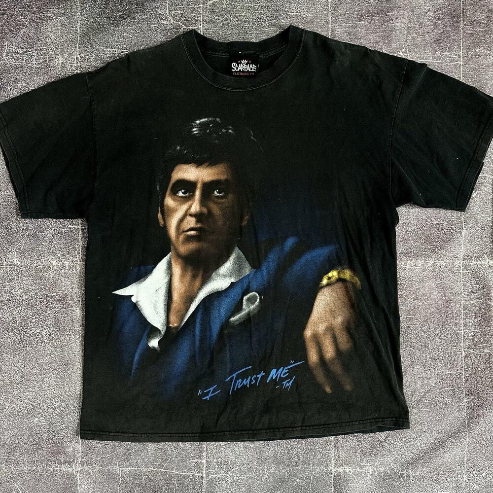 Men's Vintage Y2K Scarface Tony Montana Big Face Mega Print T Shirt Tee Sz XL